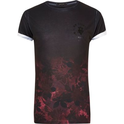 Black faded floral print T-shirt